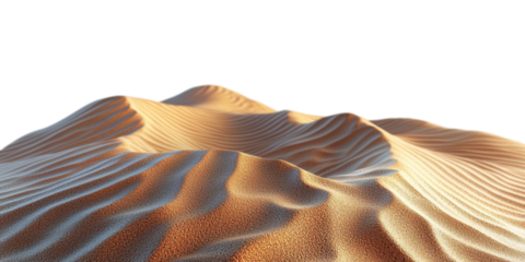 Golden sand dunes with wavy patterns isolated on transparent background
