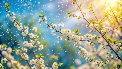 Spring tree branches swaying with pollen in the air, marking allergy season