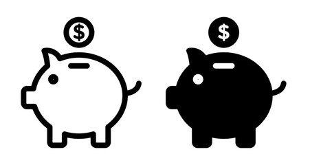 Piggy bank Icons pack in outlined and flat versions
