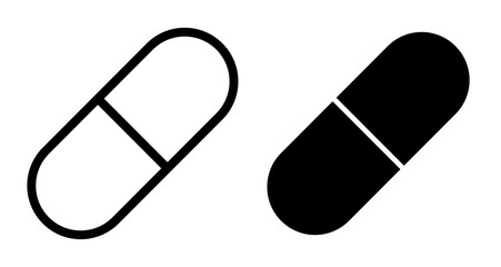 Pill capsule Icons pack in outlined and flat versions