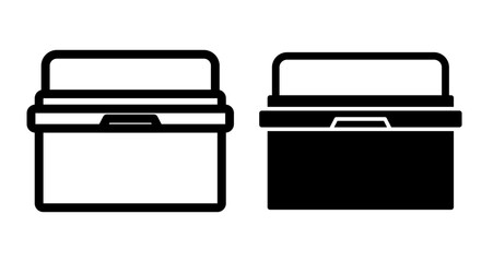 Portable fridge box Icons pack in outlined and flat versions