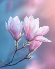 Fototapeta premium Pink Blossoms of Magnolia Flower in Soft Natural Light