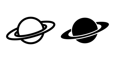 Saturn planet Icons pack in outlined and flat versions
