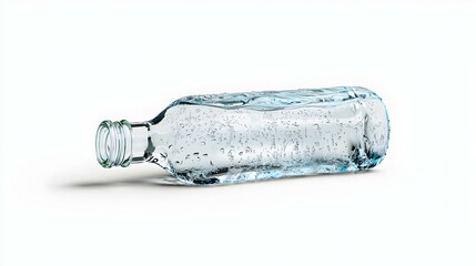 Clear Glass Bottle with Water and Condensation on White Background