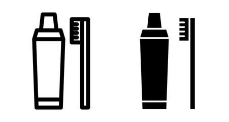 Toothbrush and toothpaste Icons pack in outlined and flat versions