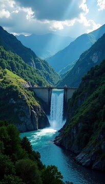 Hydroelectric power plant amidst mountains and valleys, diga idroelettrica, nature, italia