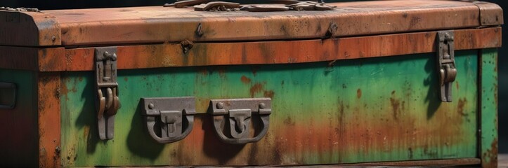 Rusty tool box with a green and red gradient texture , metal, handyman, tool box