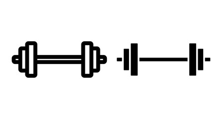 Weight barbell Icons pack in outlined and flat versions