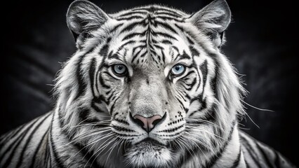 Majestic White Tiger: Black and White Photography, Rule of Thirds Composition, Wildlife, Animal Portrait