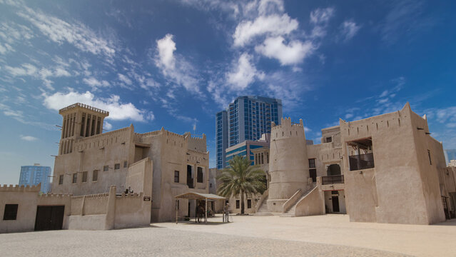 Historic fort at the Museum of Ajman timelapse hyperlapse, United Arab Emirates