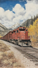 Obraz premium Mountain Railroad Train Illustration