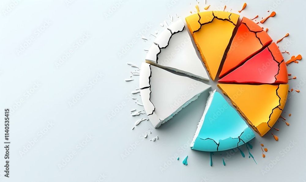 Poster Broken Pie Chart with Colorful Segments on a Light Background