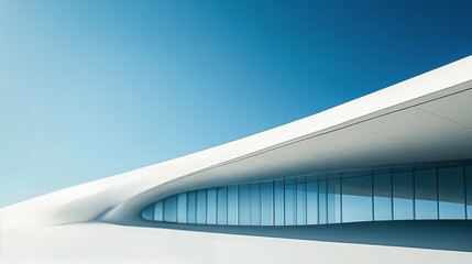 Modern architectural design of a glass building against a vibrant blue sky