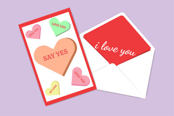 Valentine's Day card with colorful hearts and 