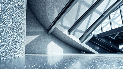 Obraz premium Precise architectural color photograph of a glitter shiny background featuring sharp lines, detailed structures, wide angles, and low contrast, in a strong moody style