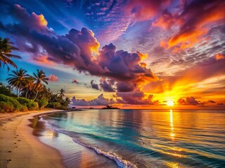 Mauritius Sunset: Stunning Beach Paradise, Island Idyll, Tropical Ocean, Golden Hour, Azure Waters,  Indian Ocean Views,  Luxury Vacation, Exotic Getaway, Paradise Found
