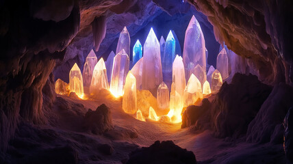 Glowing Crystal Cave, A Magical Fantasy Landscape