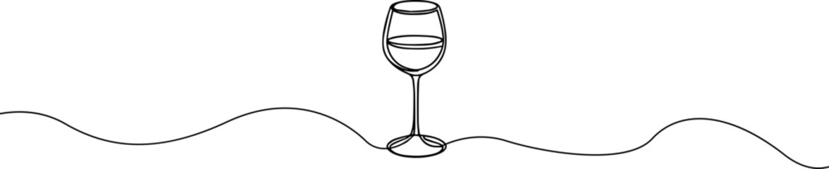 Glass goblets with a drink one continuous line drawing.Stemmed glass.
Celebration, holidays, party  symbol . Glass with cocktails line art.