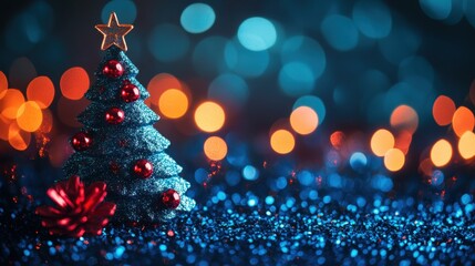 Sparkling Christmas Tree with Ornaments and Colorful Bokeh Lights