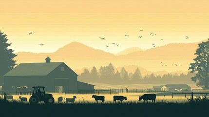 Rural Scene Highlighting Farm Life and Open Space
