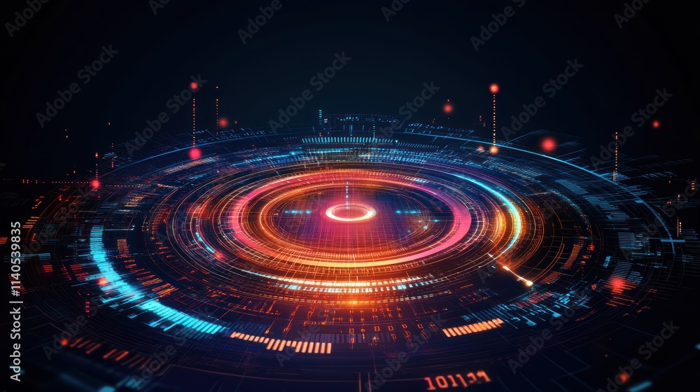 Aufkleber a vibrant digital abstract design showcasing futuristic technology and data visualization.