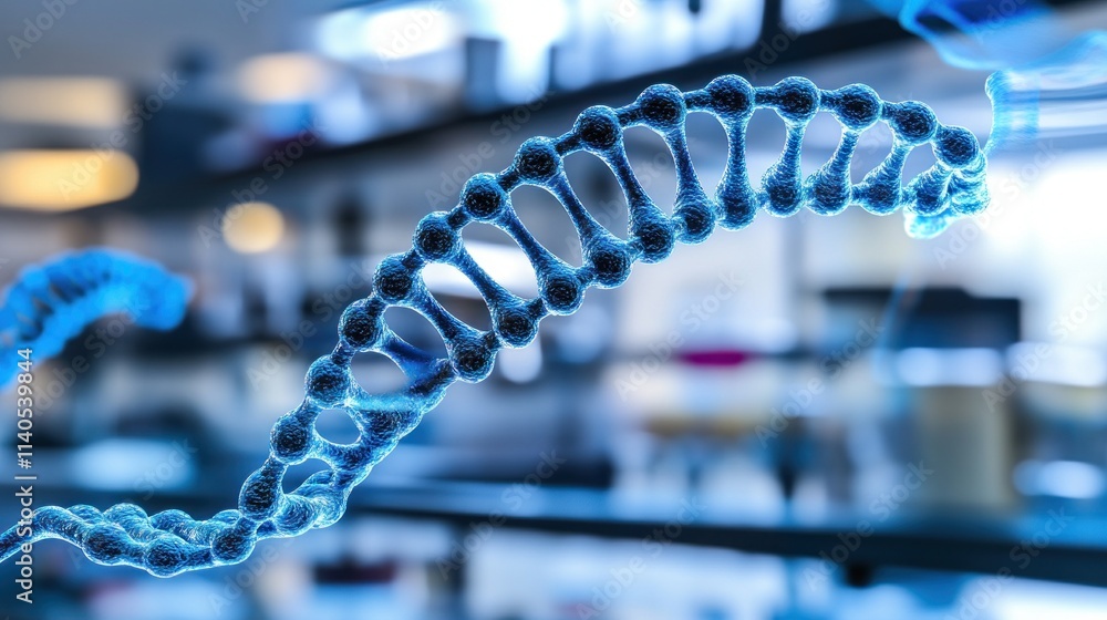 Poster a digital representation of a dna helix in a laboratory setting.