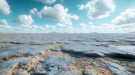 Obraz premium Desert Landscape with Blue Sky and White Clouds 3D Illustration