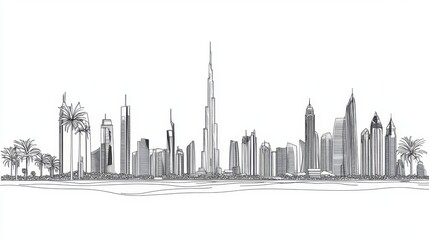 Obraz premium Artistic representation of Dubai's landmarks in one stroke 