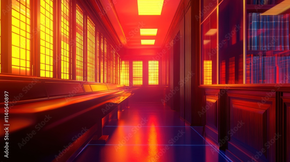 Aufkleber a vibrant corridor with glowing windows, creating a warm and inviting atmosphere.