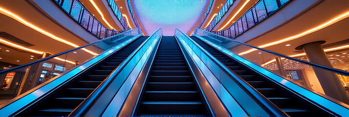 Escalators are often decorated with elaborate lighting systems that add ambiance and visual appeal to shopping malls and public spaces._00004_