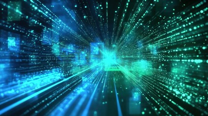 Obraz premium Discover a vibrant neon blue and green background that embodies cyber information.