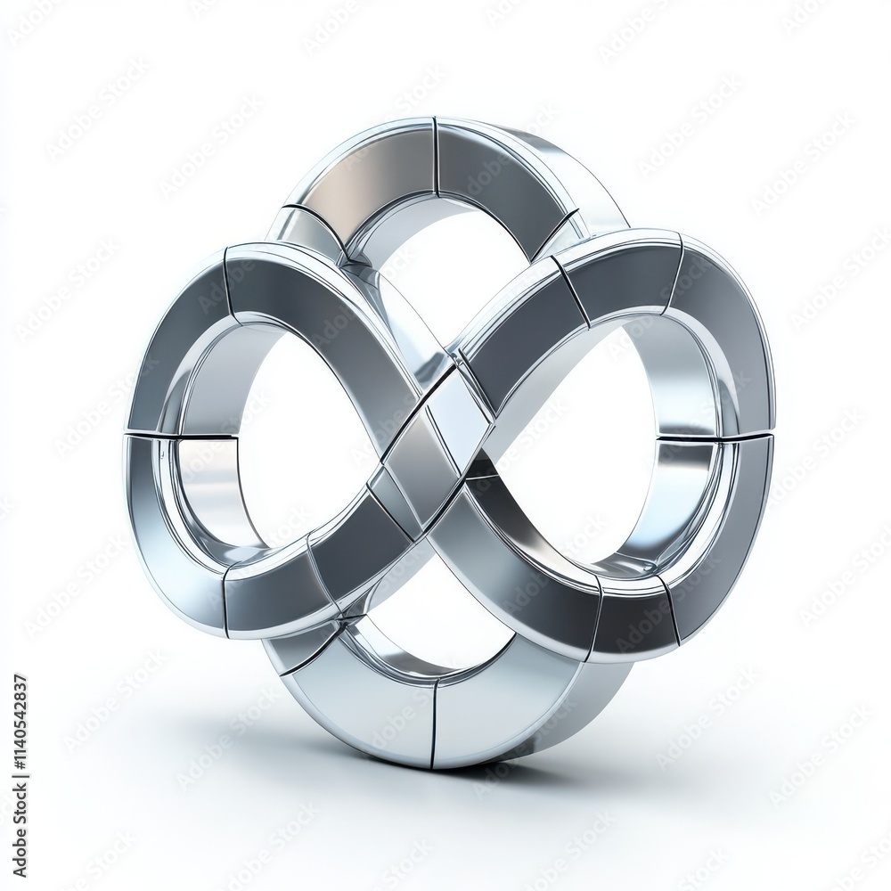 Poster a shiny, metallic infinity symbol intricately designed with smooth, interconnected loops.