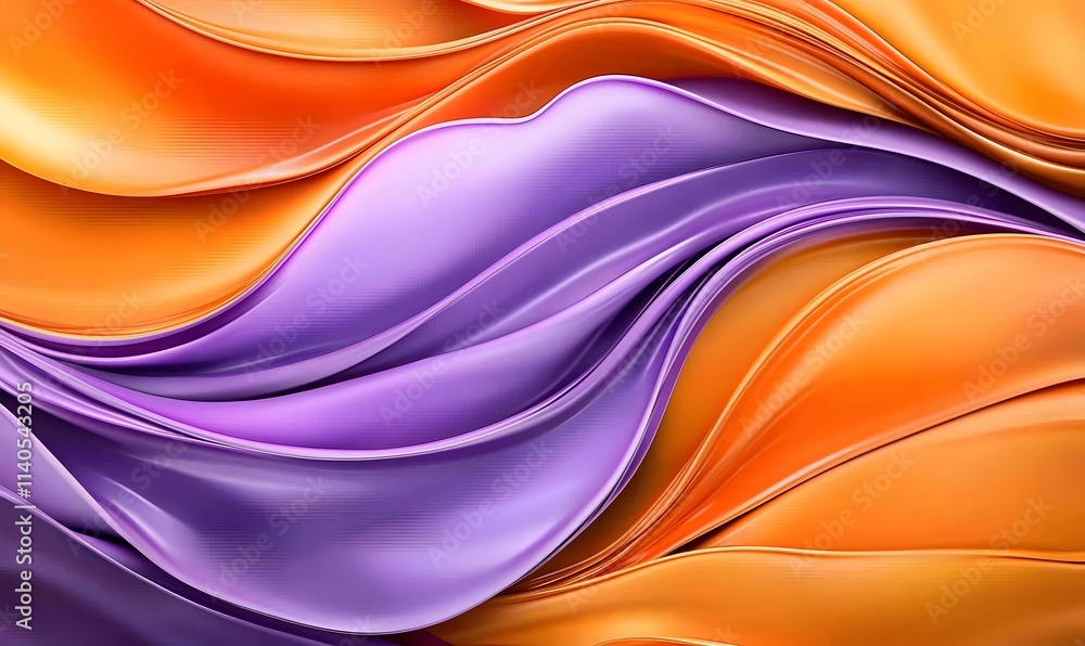 Poster Abstract Waves of Orange and Purple Create Dynamic Flowing Pattern