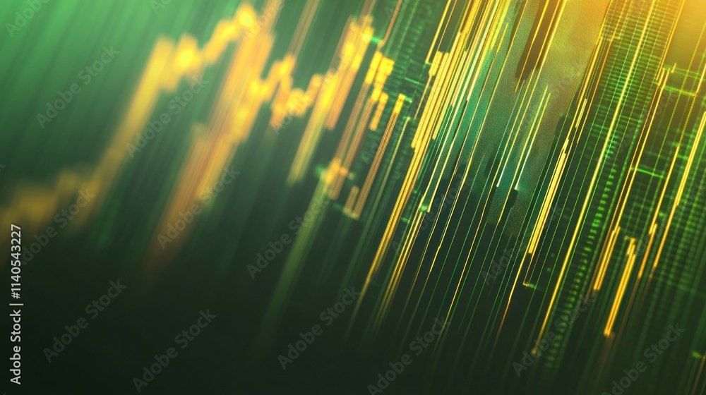 Aufkleber abstract representation of data trends with green and gold lines on a dark background.