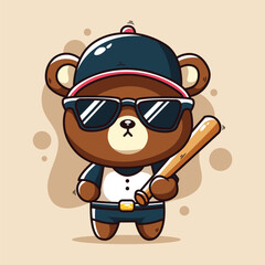cute cartoon bear mascot baseball. vector illustration