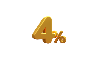 3D render number 4% percentage golden discount,progress,earning, PNG, transparent