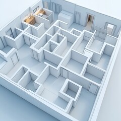 A detailed architectural blueprint of a modern house layout showcasing multiple rooms and clear pathways.
