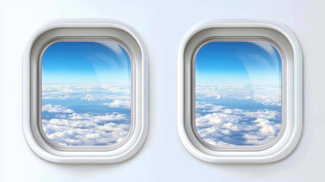 Vector illustration of an airplane window showcasing inside and outside perspectives.