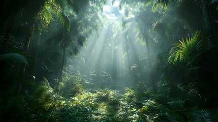 Jungle Sunlight Through Palm Trees - Realistic 3D Illustration