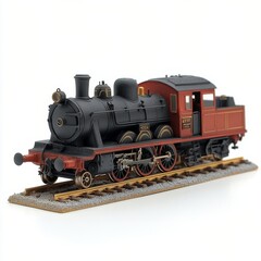 Fototapeta premium Model steam train displayed on a white background showcasing intricate design details