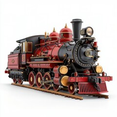 Naklejka premium Model steam train displayed on a white background showcasing intricate design details