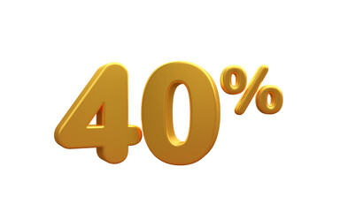 3D render number 40% percentage golden discount,progress,earning, PNG, transparent