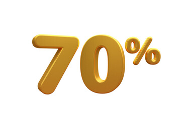 3D render number 70% percentage golden discount,progress,earning, PNG, transparent