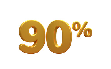 3D render number 90% percentage golden discount,progress,earning, PNG, transparent
