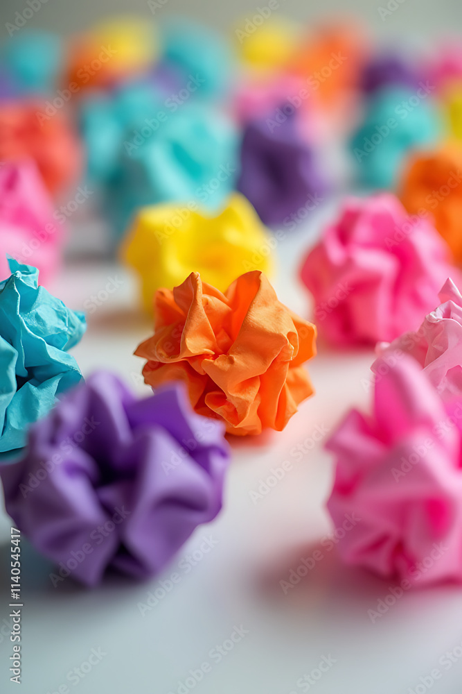 Aufkleber colorful paper is often used to create crumpled balls that represent idea and solution concepts in b
