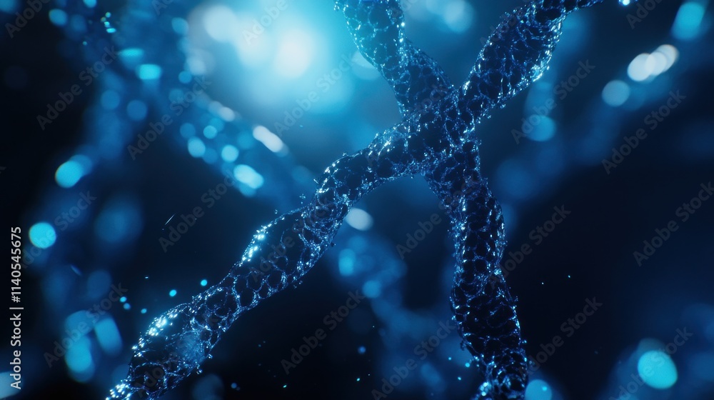 Aufkleber abstract representation of intertwined molecular structures in a blue, glowing environment.