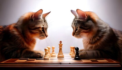 cats play chess and looks so serious