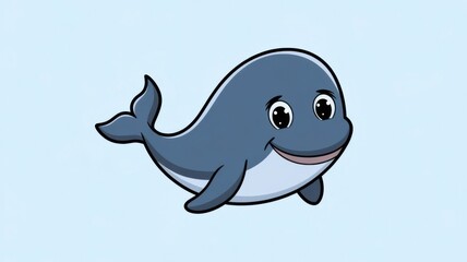 Naklejka premium Cartoon Dolphin with Big Eyes Swimming in a Blue Background