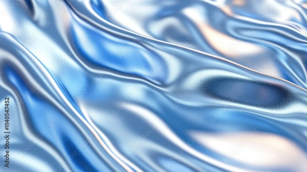 Poster abstract blue and silver fluid texture creating a smooth, wavy surface.