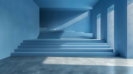 Fototapeta premium Blue Abstract 3D Render of Concrete Staircase